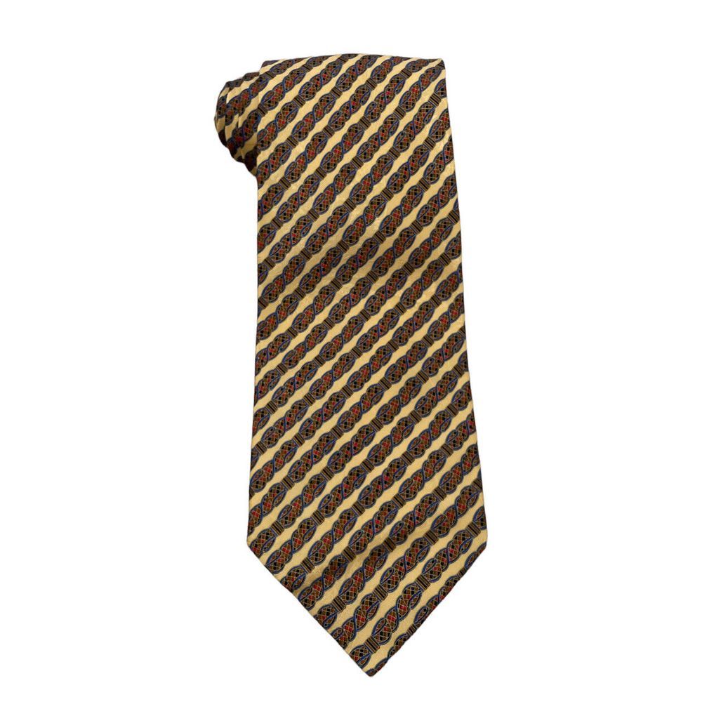 Stefano Ricci NWT Men's Gold Geometric Striped Paisley 100% Silk Tie 4" x 59.25"